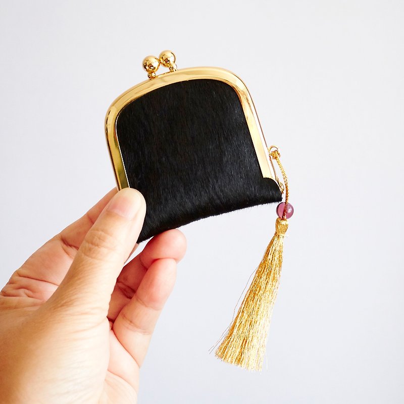 Handmade Black Horsehair leather coin bag or jewelry Box, ready to ship - Coin Purses - Genuine Leather Black