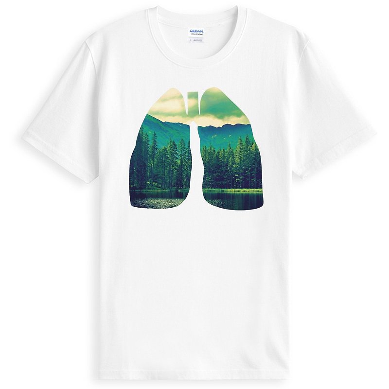 Lung Fresh短袖T恤 白色 新鮮的肺 設計照片文創自創文青自然環保 - 男 T 恤 - 棉．麻 白色