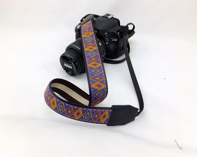相機背帶 個性客製 可印字 真皮拼接 刺繡花紋  民族風037 - 相機帶/腳架 - 真皮 橘色
