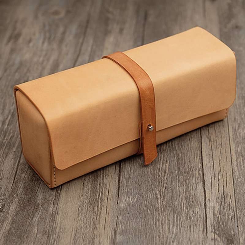 Handmade vegetable tanned leather stationery box storage box - Pencil Cases - Genuine Leather Gold