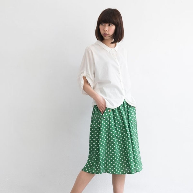 [Xu Xu children] Polka Dot wood buckle Yuanqun - Green - Skirts - Other Materials Green