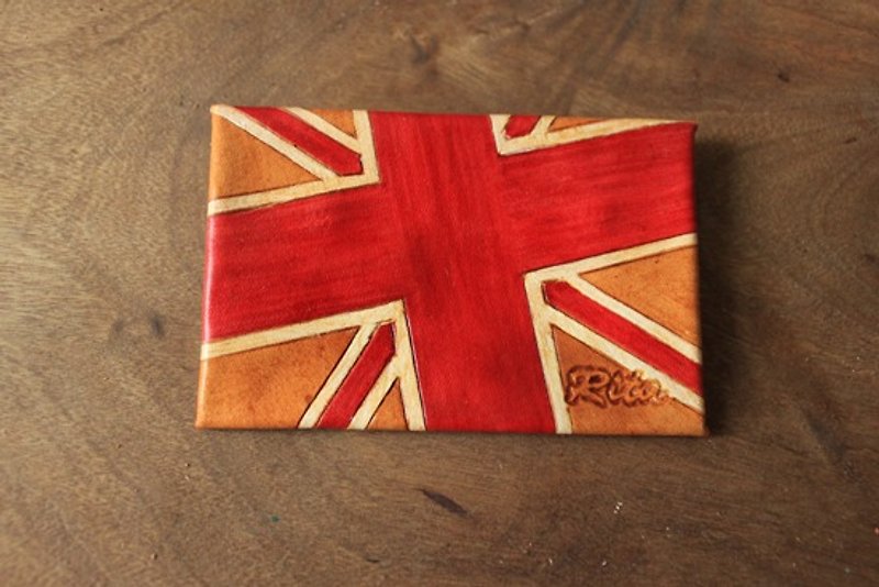 Private smiling vintage British style pure cowhide business card holder-vintage yellow-can be engraved - Card Stands - Genuine Leather Orange