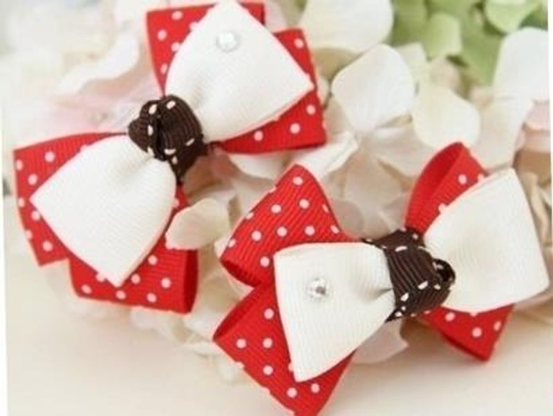 American style hand-made bow [red and white dots] shark clip - Hair Accessories - Other Materials Red