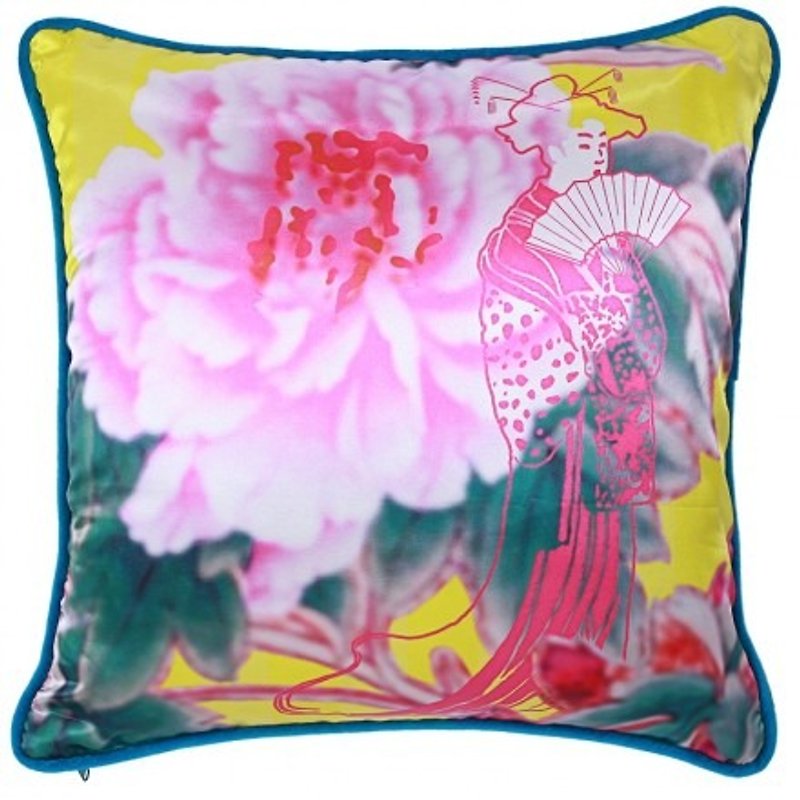 GINGER │ Denmark and Thailand design - Peony printed satin cushion pillow two - Pillows & Cushions - Other Materials Multicolor