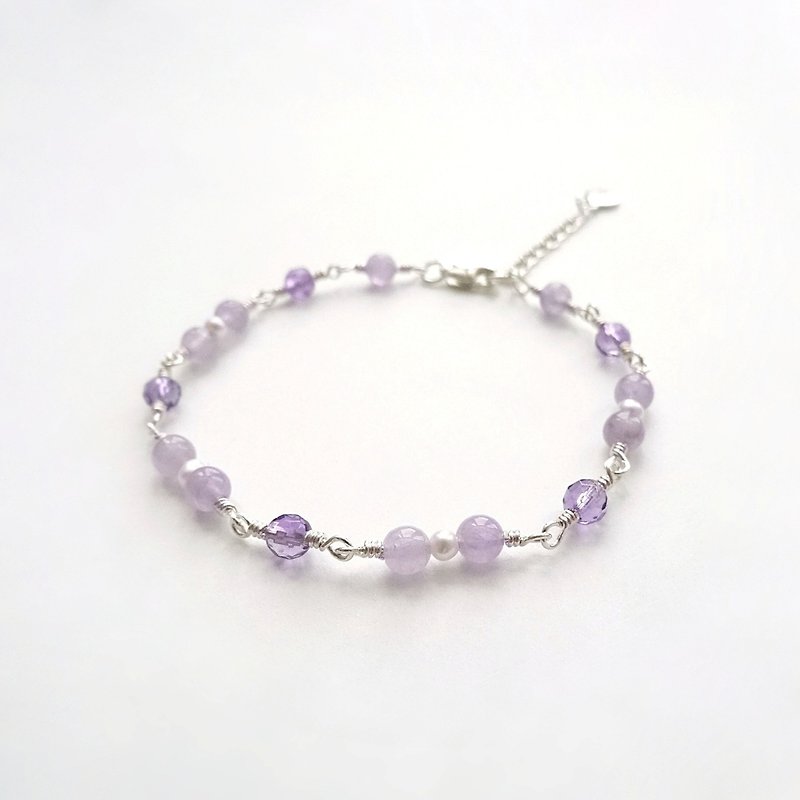 紫水晶 紫玉 珍珠 純銀 可調整手鍊 - 手鍊/手環 - 半寶石 紫色