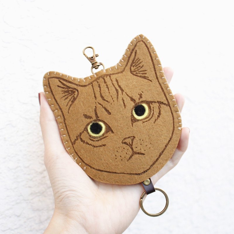Cat-Cat series-Key sets for wool felt <Tabby 虎斑貓> gogoro - Keychains - Wool Brown