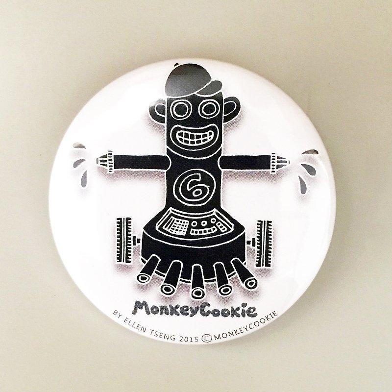 Badge Black and White Series-Monkey Robot Sprinkler | MonkeyCookie - เข็มกลัด/พิน - พลาสติก สีเหลือง