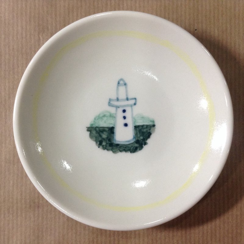 オーキッド島灯台 - 手描きの磁器プレート - 小皿 - その他の素材 グリーン