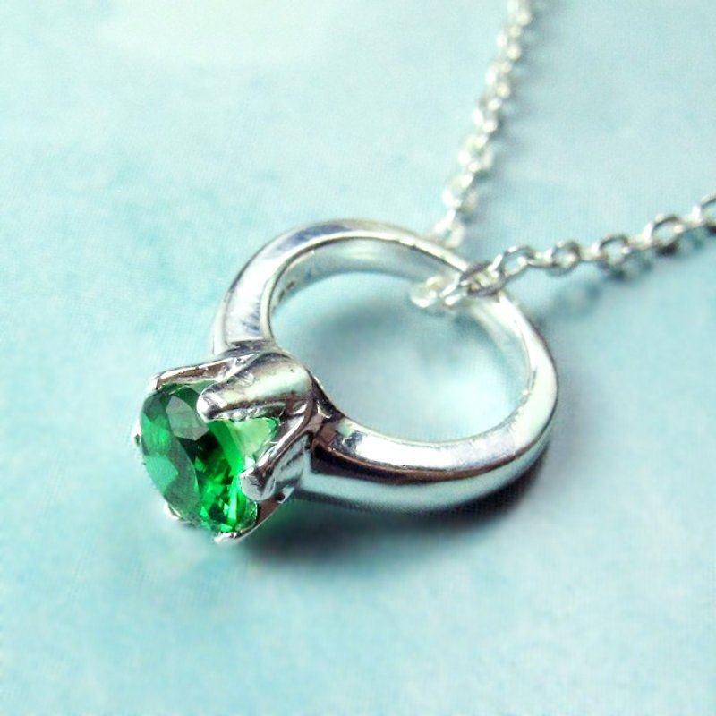 Birthstone Necklace Deep Love Elf May Birthstone Silver Necklace - 64DESIGN - Necklaces - Sterling Silver Green