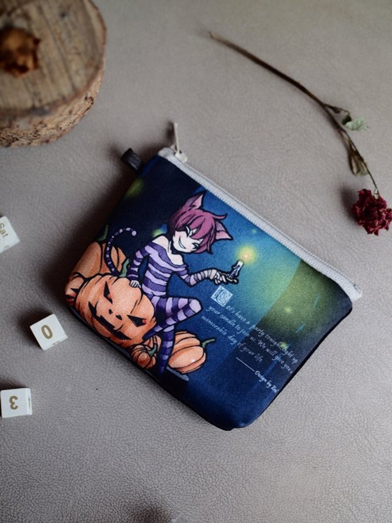 ZoeL*Mezzanine coin purse*Cheshire cat and pumpkin lamp * Alice Alice illustration - Coin Purses - Other Materials Blue