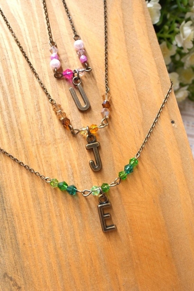 [I'm Kemi] translucent beads short chain (necklace). 26 letters / single diamond. Bronze models - Necklaces - Other Metals Multicolor