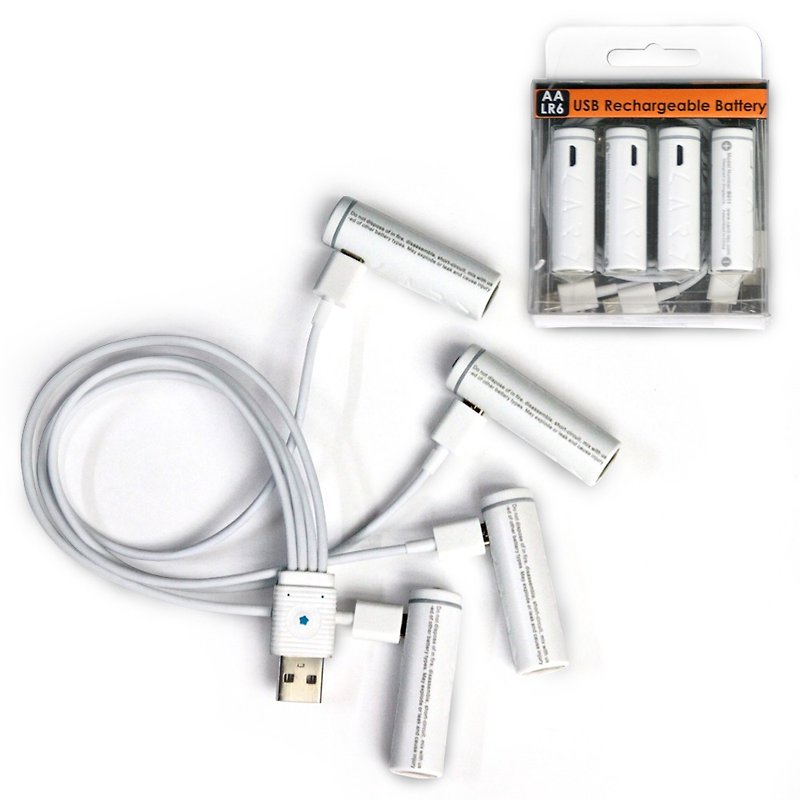 【CARD】新加坡最新科技 B011 AA(3號) USB 環保電池 4入(白色) - 其他 - 塑膠 白色