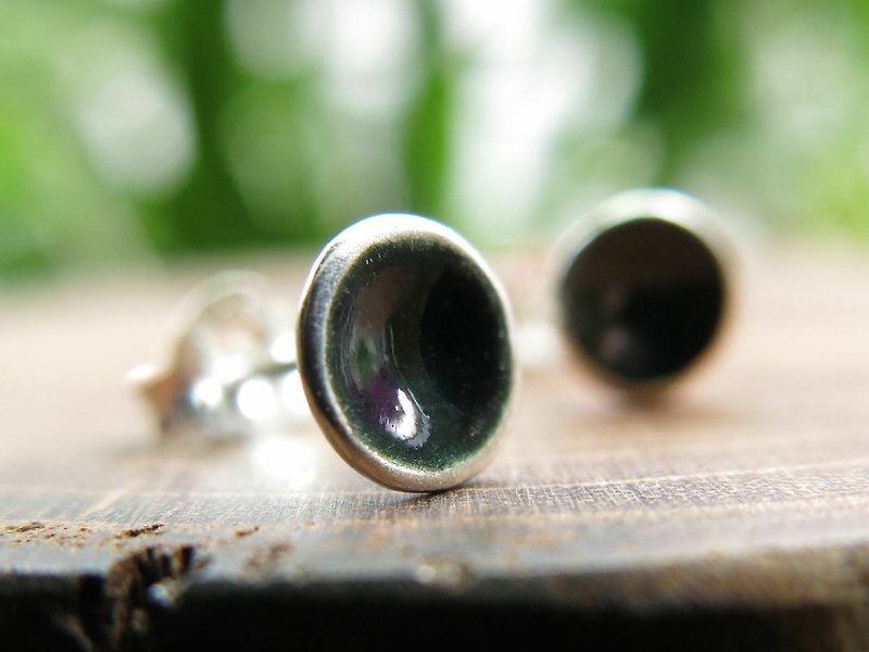 Wild mushroom sterling silver enamel earrings / black (not transparent) - Earrings & Clip-ons - Other Metals 