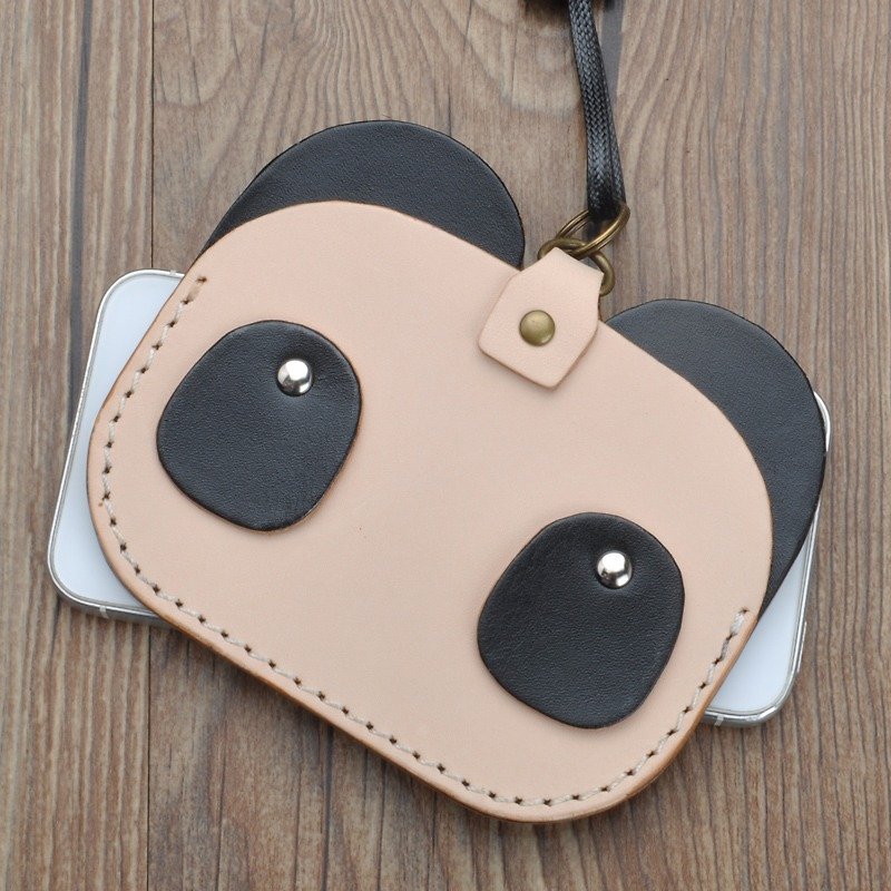 Spring sale: buy 2 get 1 free Panda Jun vegetable tanned leather halter neck card holder card holder (Valentine's Day, Christmas gift) - กระเป๋าสตางค์ - หนังแท้ 