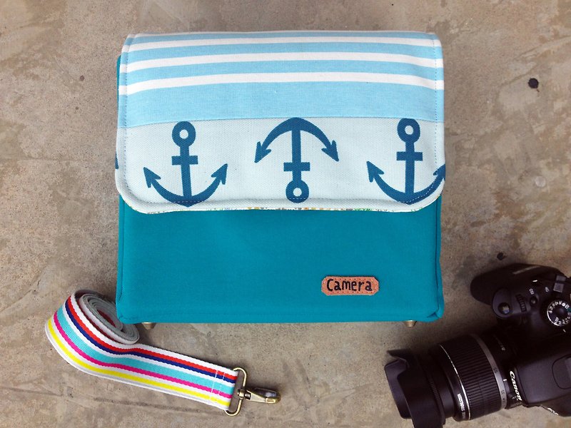 單眼相機包---水手,船錨---藍綠色 - 相機袋 - 其他材質 藍色