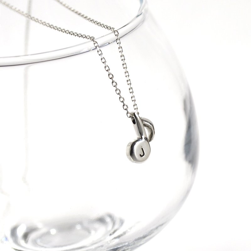 Personalized Initial,Hand Stamped Eighth Note Necklace,Sterling Silver - สร้อยคอ - เงินแท้ สีเงิน