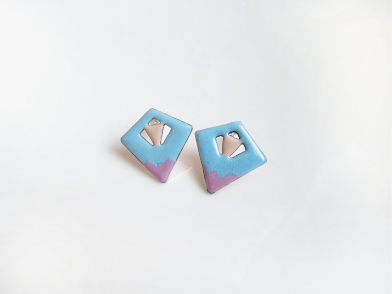 Ice cream color geometry - blue purple (enamel earrings) - C percent handmade jewelry - ต่างหู - โลหะ สีน้ำเงิน