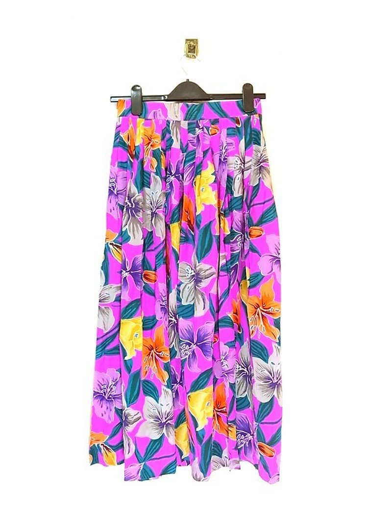鮮艷桃紅 花朵系列 絲質 長裙 Bea:Mon 古著 - Skirts - Other Materials Multicolor