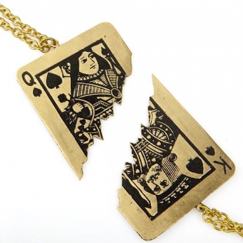 Couple pendant card game K&Q in brass hand sawing ,Rocker jewelry ,Skull jewelry,Biker jewelry - Necklaces - Other Metals 