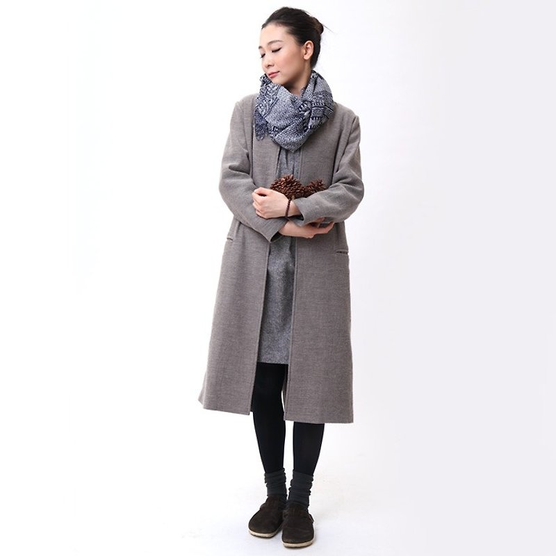 BUFU simply cutting long coat  O140901 - เสื้อสูท/เสื้อคลุมยาว - ผ้าฝ้าย/ผ้าลินิน สีนำ้ตาล