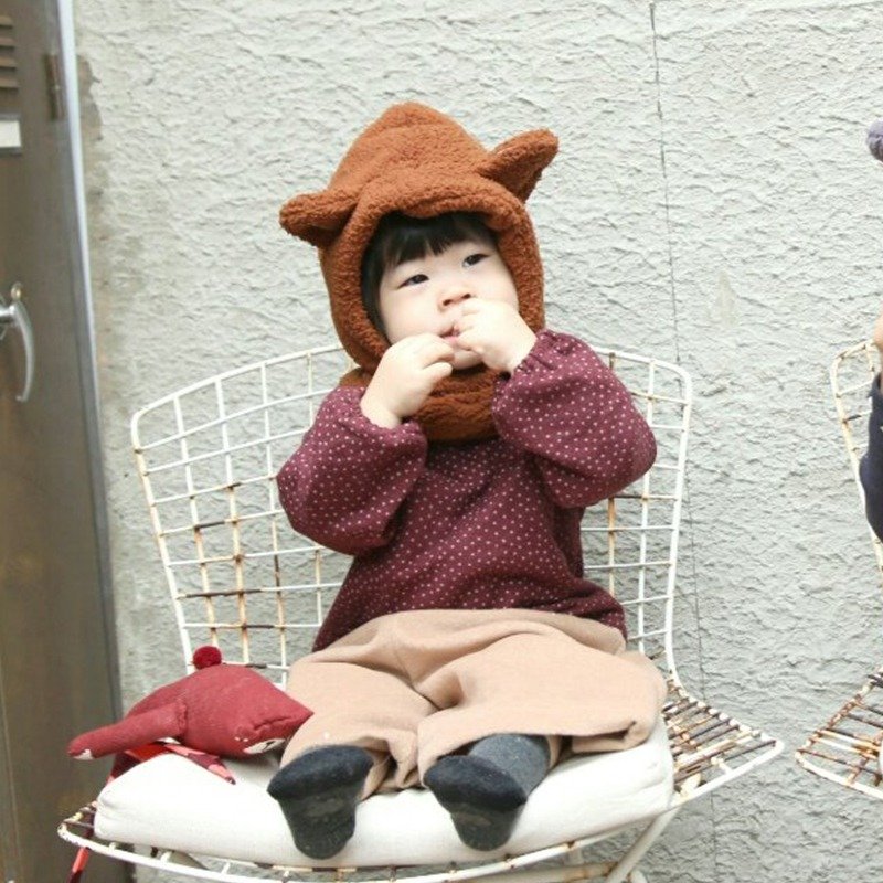 [Korea] Mi Star MiniDressing- warm hat children Cubs Wai | Wai neck - Cocoa - Bibs - Other Materials Multicolor