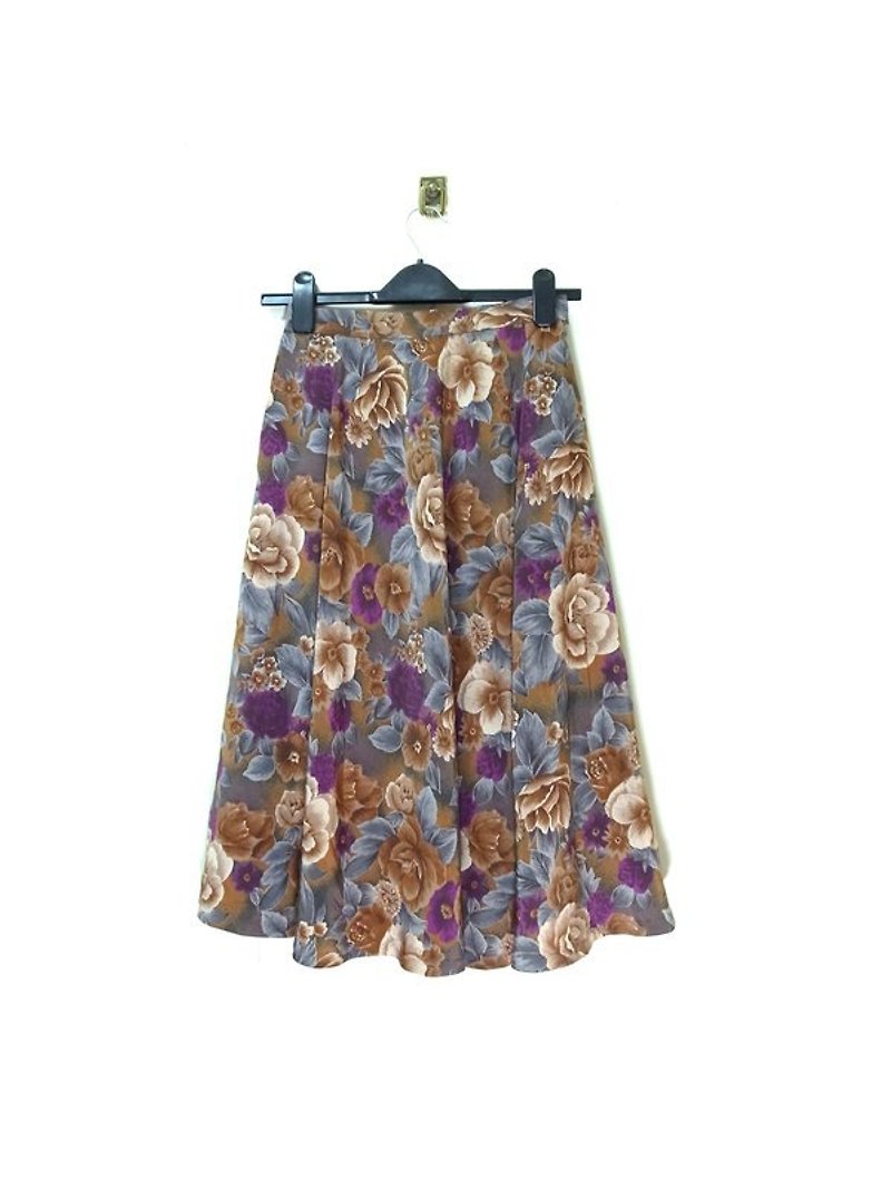 Imitation deep satin flower print dress vintage - Skirts - Other Materials Multicolor