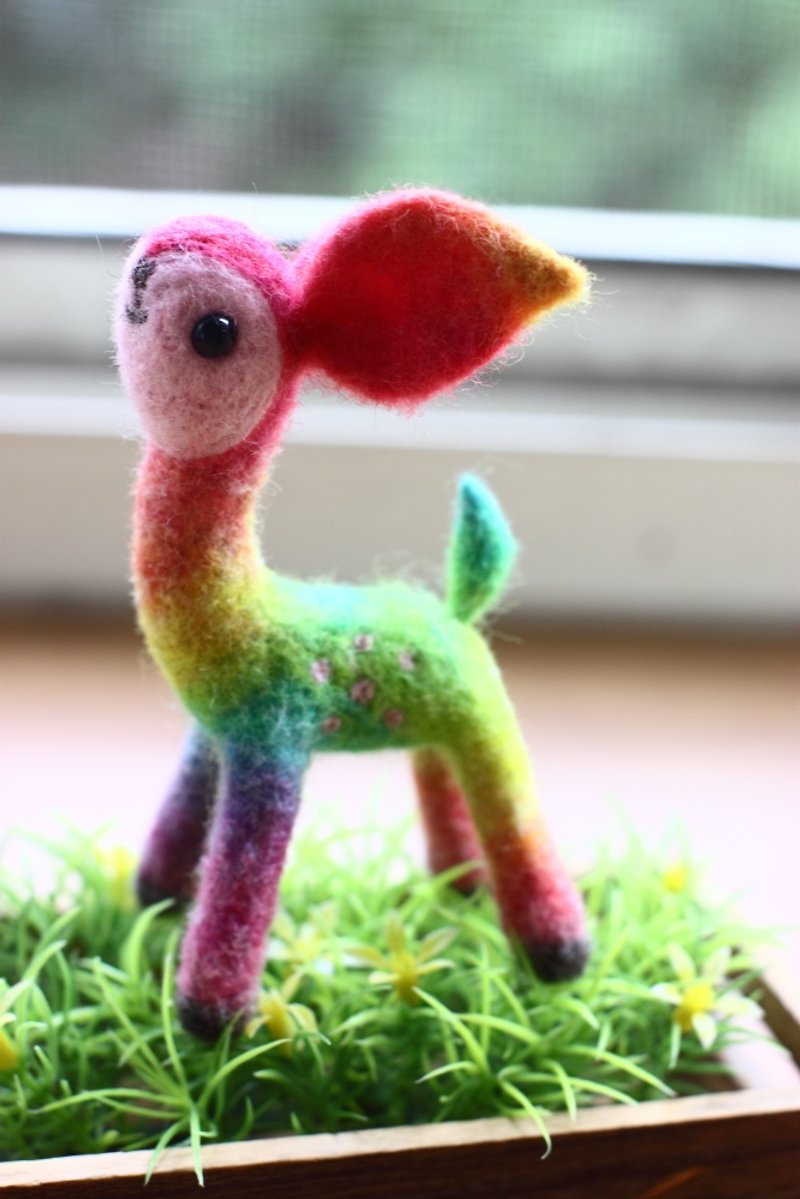 Rainbow Fawn Bambi customized models - Stuffed Dolls & Figurines - Wool Multicolor