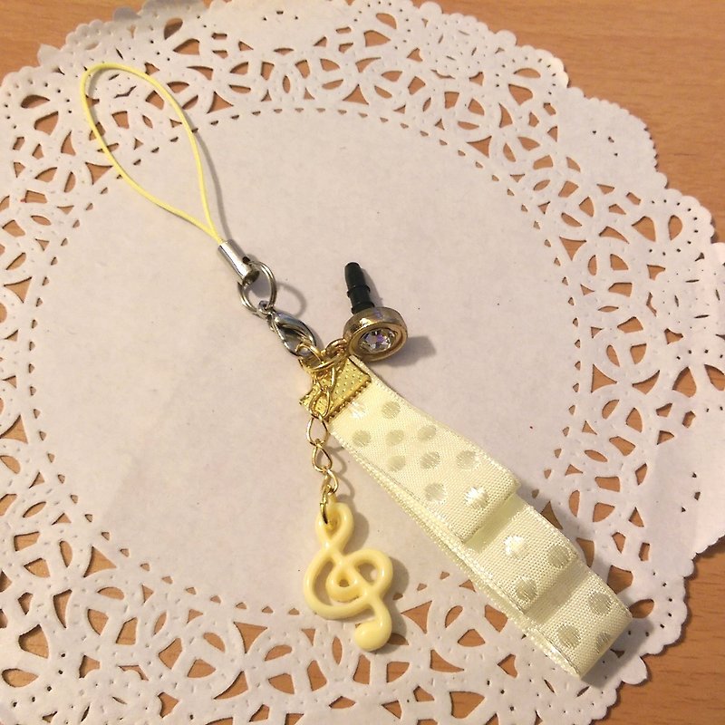 【Marka Long yellow high-pitched mark ribbon earphone plug strap (yellow)】 music musical instrument notes ribbon made a customized custom "rice bear" graduation gift - พวงกุญแจ - โลหะ สีเหลือง