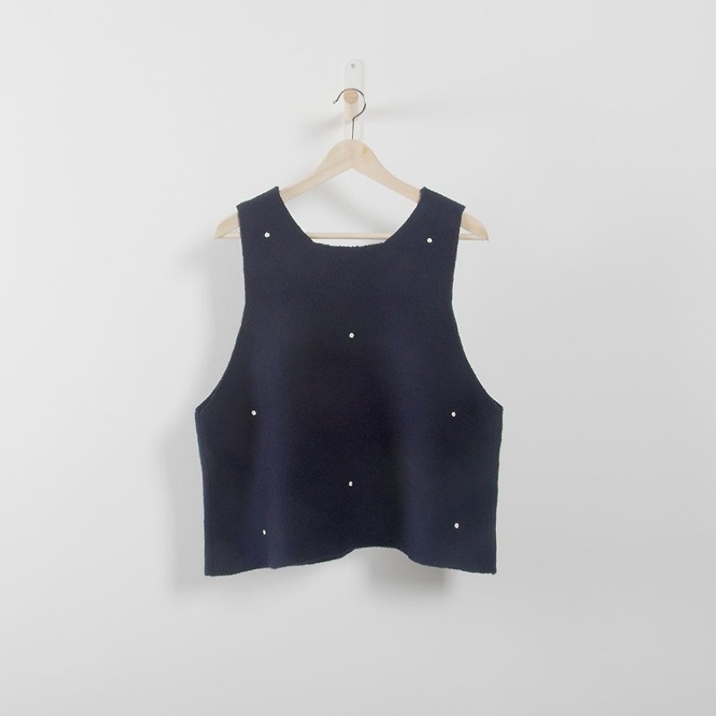 Sapphire blue wool vest embroidered point - imakokoni - Women's Vests - Other Materials Blue