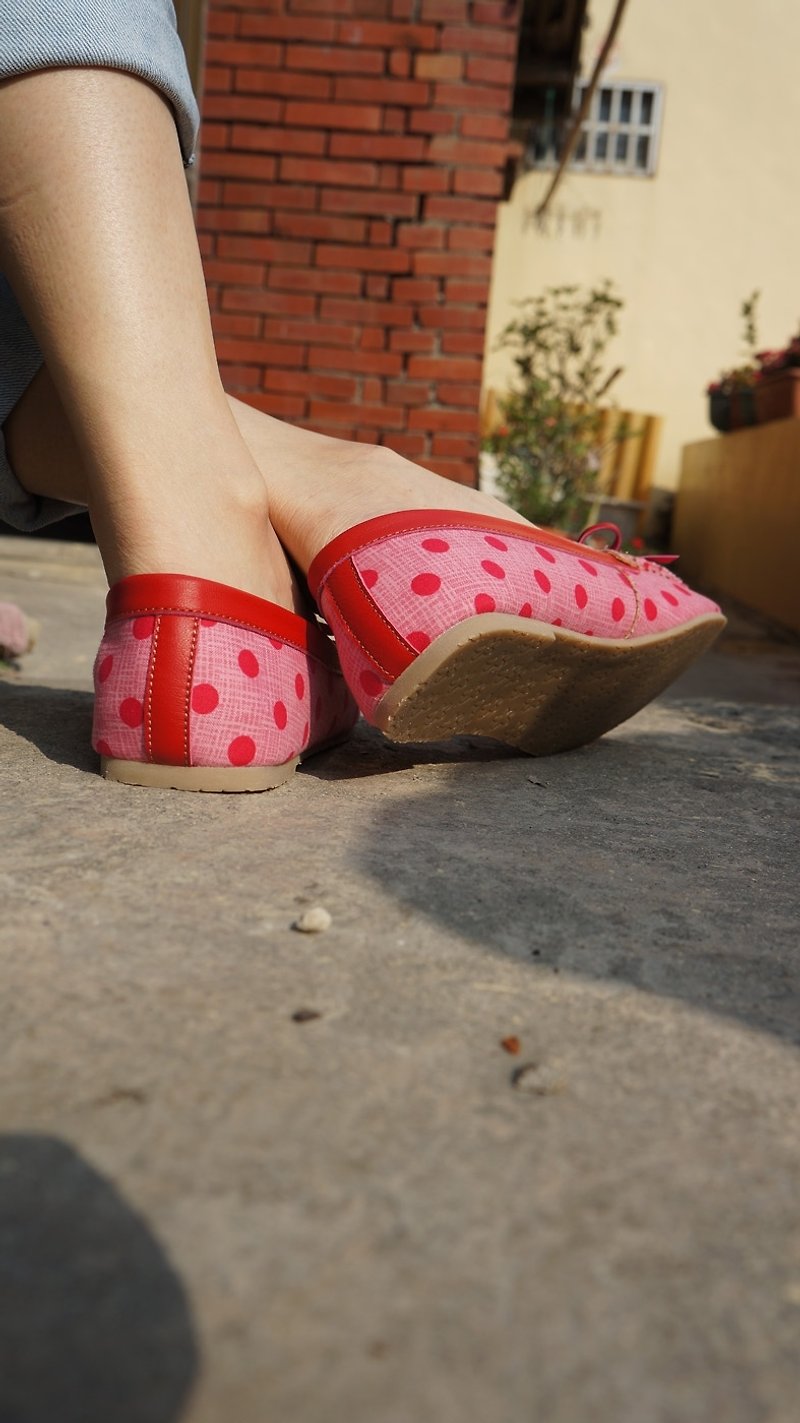 Rita617 手縫平底鞋(Tilda紅點點布款) - 女款休閒鞋 - 真皮 紅色