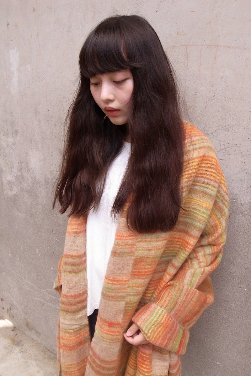 【Grooving the beats】Hand woven Ethinic Shawl / Scarf / Blanket（Stripe_ Orange） - Scarves - Other Materials Orange
