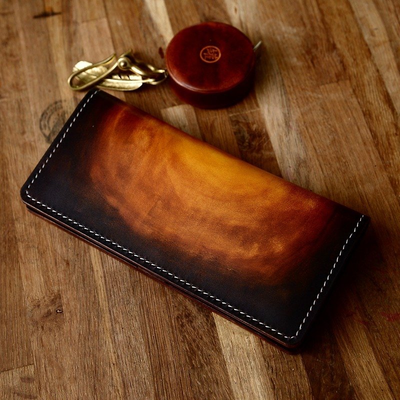 Cans Handmade Pure Handmade Sunset Colors Hand-dyed Vegetable Tanned Leather Women's Long Wallet Wallet Vintage Cowhide Leather Wallet - กระเป๋าสตางค์ - หนังแท้ สีนำ้ตาล