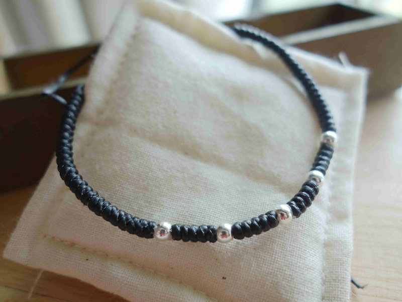 ~M+Bear~ 925 sterling silver dot pop silk Wax thread braided bracelet bracelet ( - Bracelets - Other Metals Black