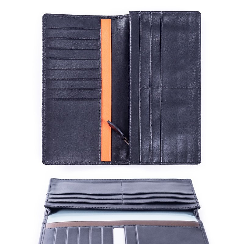 Slim 14-card folding long clip free embossing optional color - Wallets - Genuine Leather Multicolor