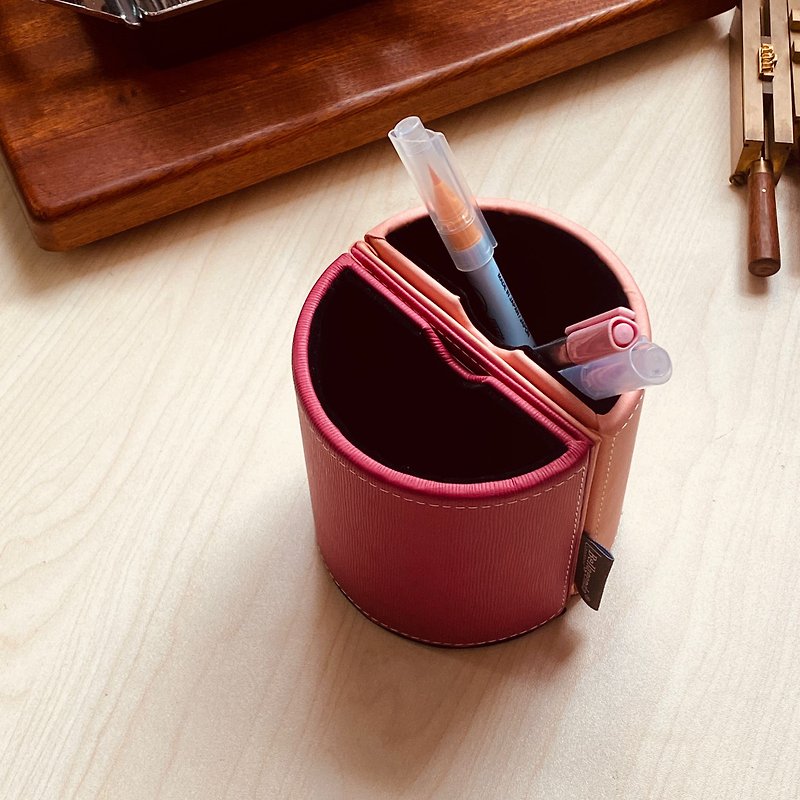 筆筒 筆座 簡約 手工製作 桌面收納 置物 相架 相片 皮革 擺設 - 筆筒/筆座 - 人造皮革 粉紅色