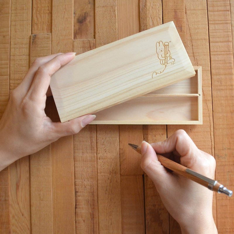 【一郎木創x糯米兔】檜木筆盒 - 鉛筆盒/筆袋 - 木頭 咖啡色