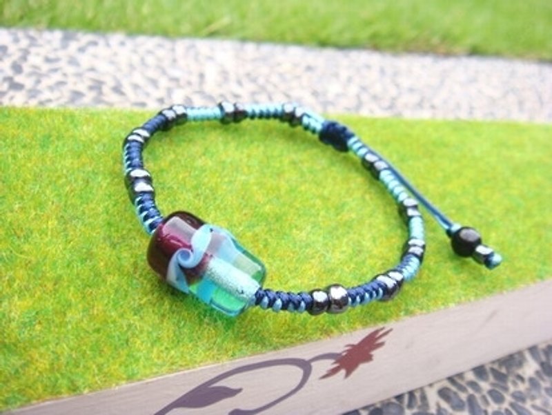 Yuzu Lin Liuli-two-color wave bracelet (dark purple x light sea blue) - Bracelets - Glass Multicolor