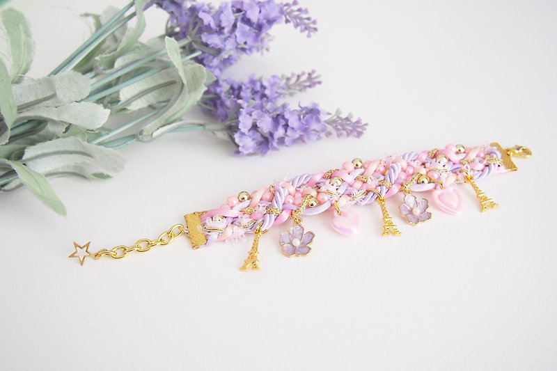 Lilac and light pink eiffel bracelet - Bracelets - Other Materials Pink