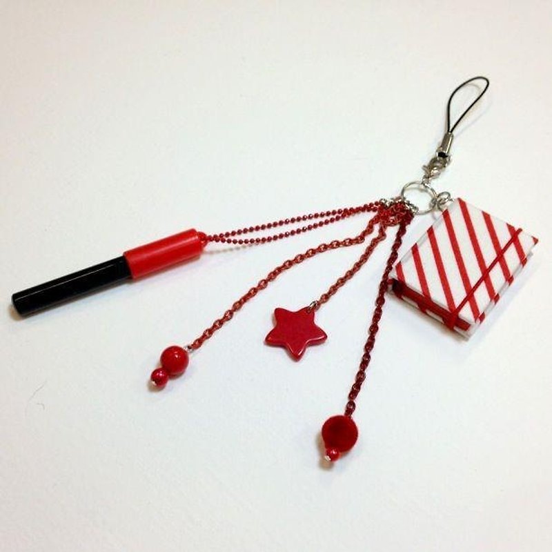 Notebook and Pen:: Mini Notebook Charm - Charms - Paper Red