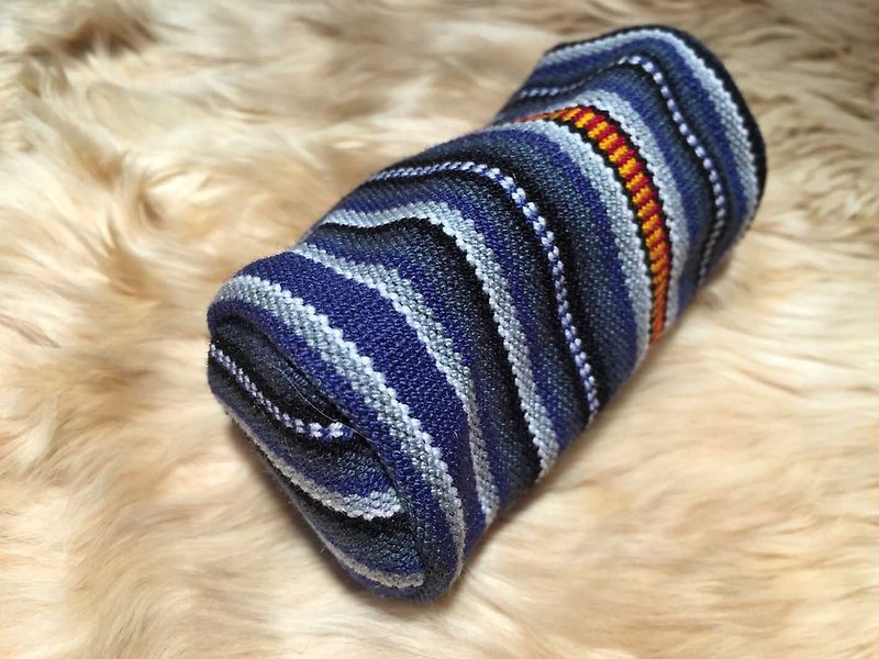Peruvian Woven Cylinder Small Coin Purse-Blue Stripes - กระเป๋าใส่เหรียญ - กระดาษ สีน้ำเงิน