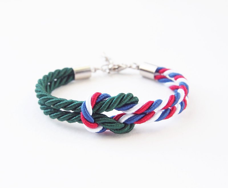 Dark green and Tri-color rope knot bracelet - Bracelets - Other Materials Green