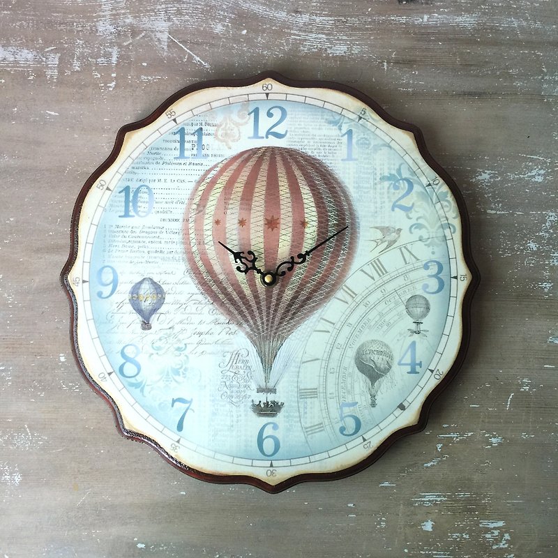 [Love] Wood dream hot air balloon taking off clock retro wall clock - นาฬิกา - ไม้ 