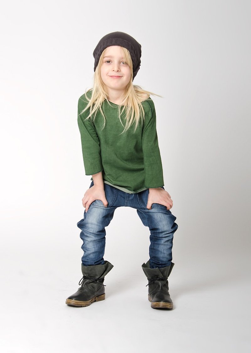 【Lovelybaby Nordic Children's Clothing】Swedish Organic Cotton Jeans 2-10 Years Old Washed Dark Blue - กางเกง - ผ้าฝ้าย/ผ้าลินิน สีน้ำเงิน