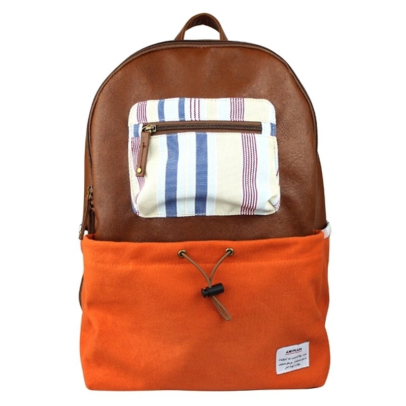 AMINAH-Orange Backpack【am-0256】 - กระเป๋าเป้สะพายหลัง - หนังเทียม สีส้ม