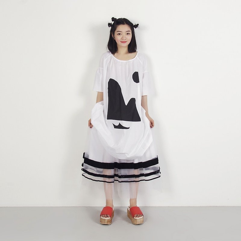 Landscape day mini dress Dress - imakokoni - One Piece Dresses - Other Materials White