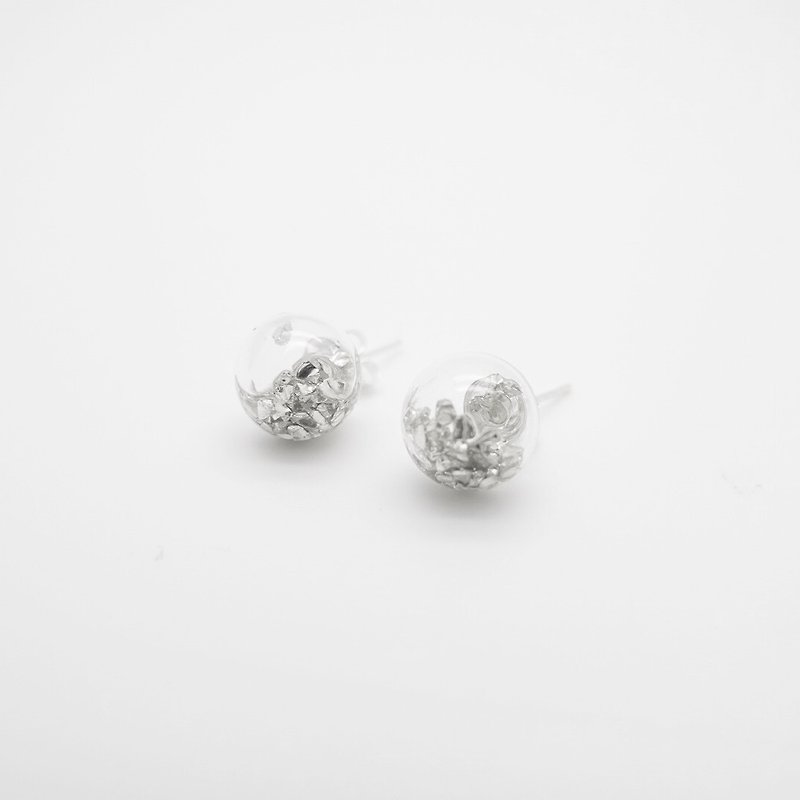 簡約純銀 簡潔小銀片 星塵 玻璃耳環 - 耳環/耳夾 - 紙 白色