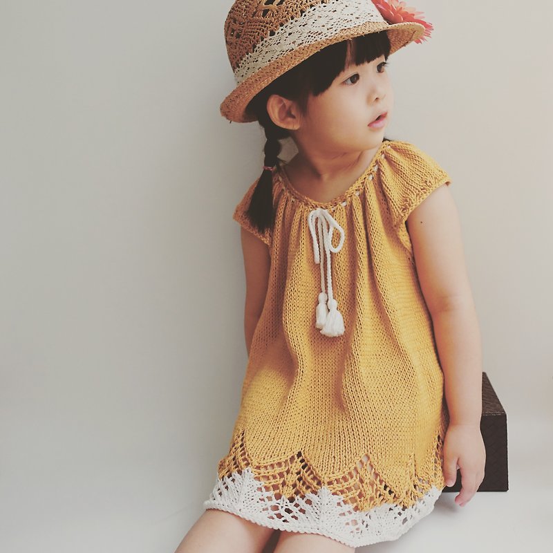 絲光純棉小洋裝/手工編織/ 兒童尺寸 - 其他 - 其他材質 黃色