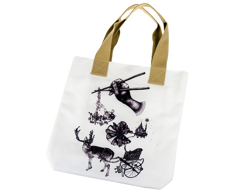 Kuaizi Etiquette by Sarah Tse canvas bag - กระเป๋าถือ - วัสดุอื่นๆ ขาว