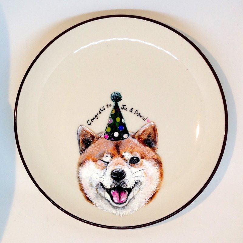 Wall decorative plate / dessert plate series - Shiba ogle - จานเล็ก - เครื่องลายคราม 