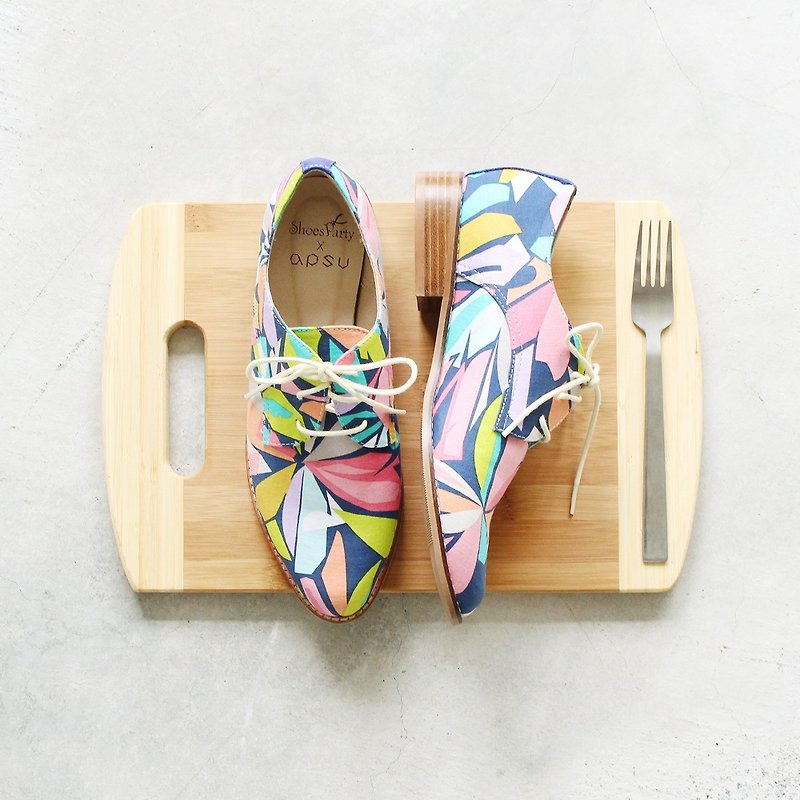 ---------Shoes Party---------- retro disco Patchwork Derby shoes / handmade custom / Japan fabric - Women's Casual Shoes - Other Materials 